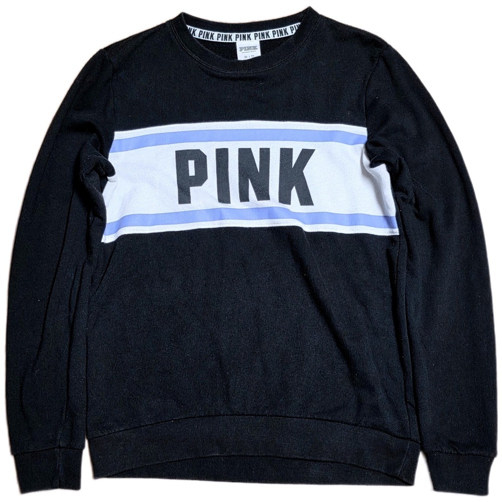 PINK Victoria's Secret Crewneck Sweatshirt Women'sโ Size XS Black Logo Graphic